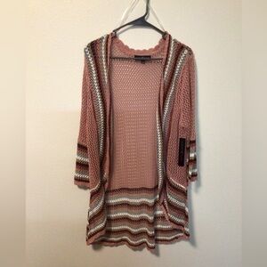Almost Famous NWT open knit cardigan cover up boho mauve striped sweater size 2X